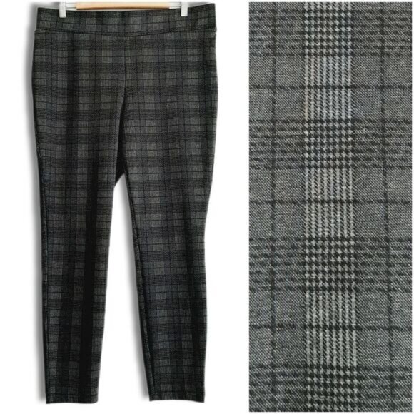 LILY MORGAN Slim Leg Pull-on Stretch Grey Plaid Pants Sz XL - Picture 1 of 10
